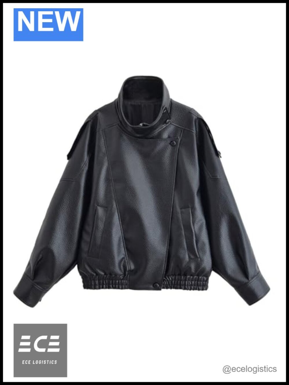 Oversized Faux Leather Moto Jacket Zip Up Bomber